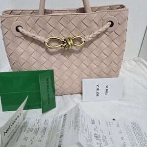 Bottega Venetta Andiamo Small Intrecciato Leather Shoulder Bag, Light Pink/Beige